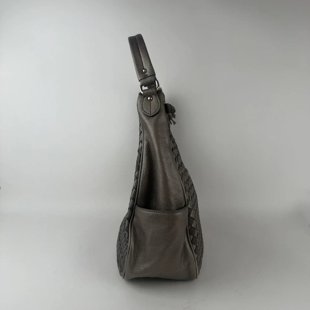 Cole Haan Hobo Bag Womens Gray Leather‎ Nora Weave Shoulder Purse Tassel B43416